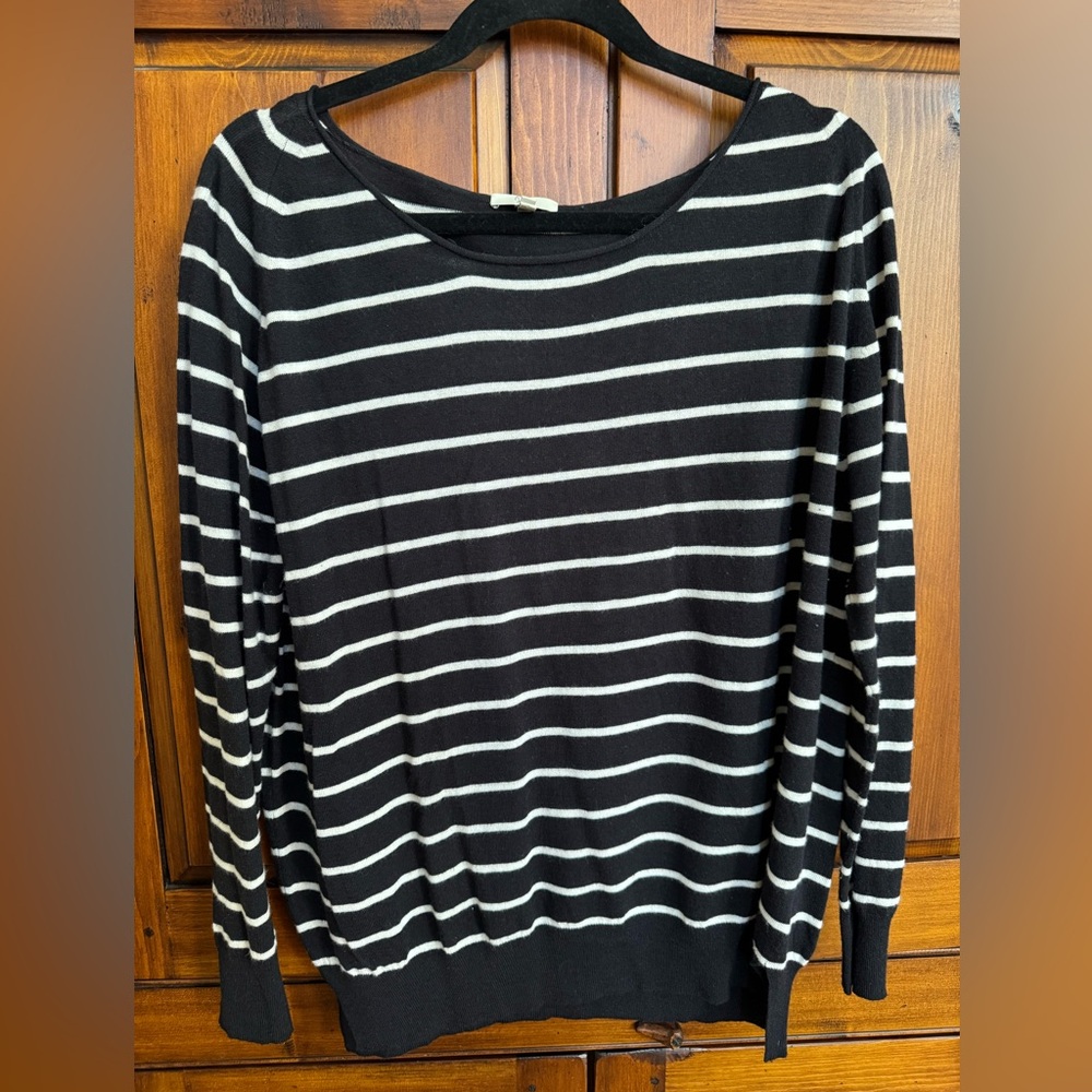 Joie Size Large Black and White Striped Lightweight Knit TUNIC Sweater - NWOT